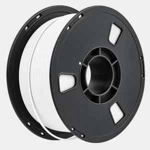 black spool with white filament